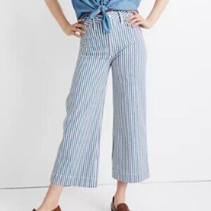 Madewell Emmett Wide-Leg Crop Pants in Herringbone Railroad Stripe sz 26